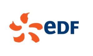 Logo EDF orange et texte EDF bleu sur fond blanc.